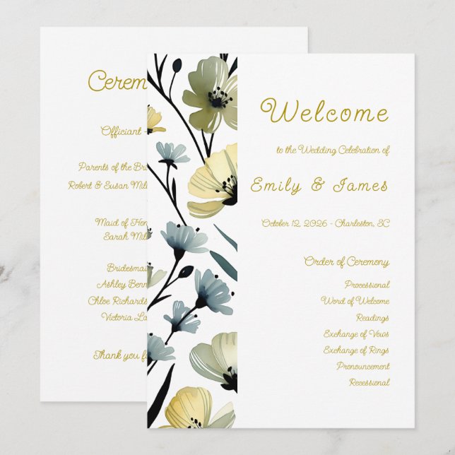 Programa Sage Green & Soft Yellow Botanical Weddin (Frente/Verso)