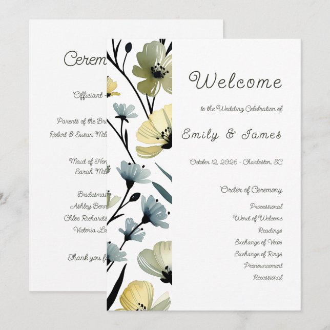 Programa Sage Green & Soft Yellow Botanical Weddin (Frente/Verso)