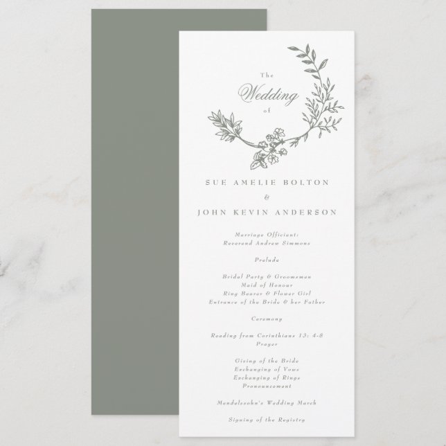 Programa Sage Green White Floral Wreath Wedes (Frente/Verso)