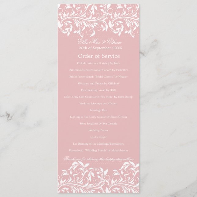 Programa Sarah Jane Pink e White Order of Service (Frente)