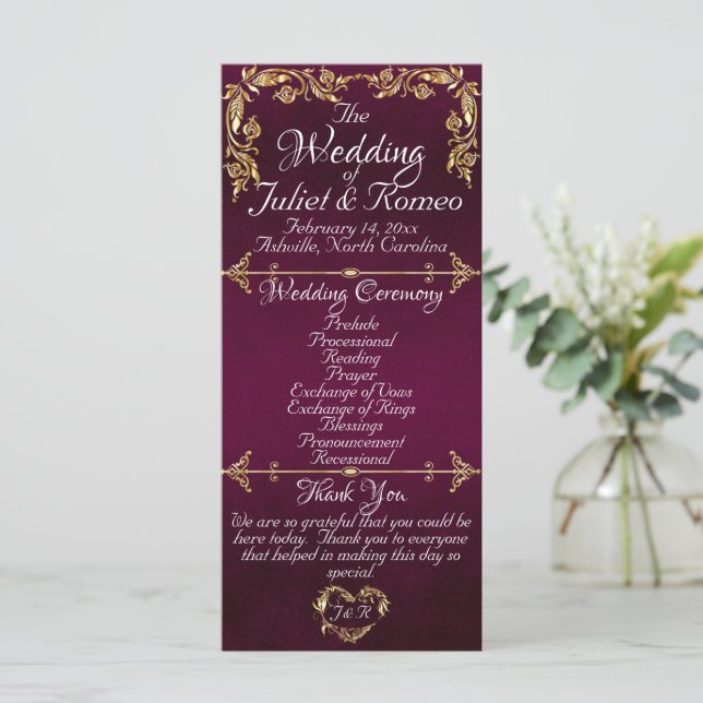 Programa Script Elegante e Folhas Douradas - Casamento Roxo (Em pé/Frente)