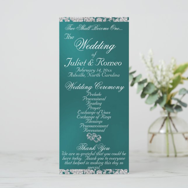 Programa Script & Glitter Elegante - Casamento Teal (Em pé/Frente)