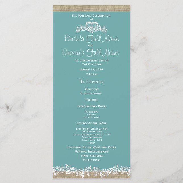 Programa Sea Garland Aqua Wedding Program (Frente)