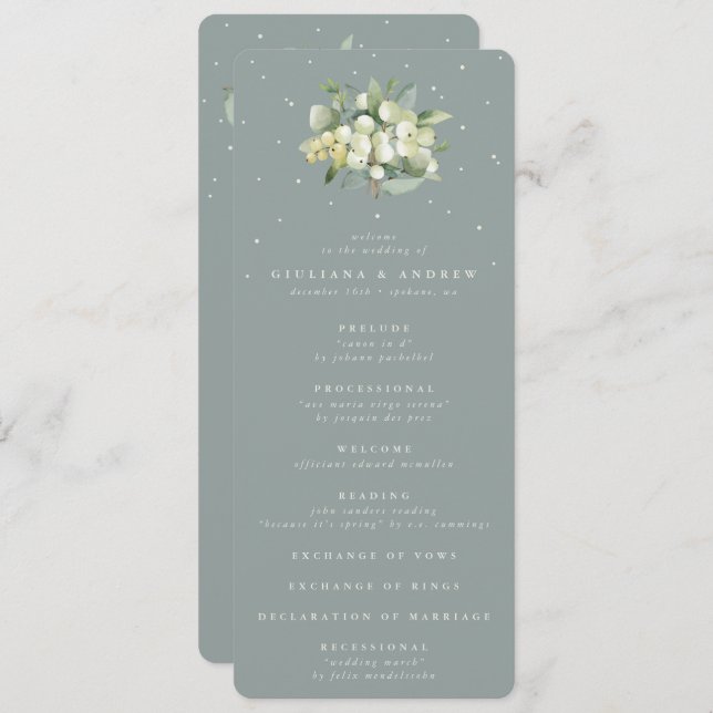 Programa Seafoam Green Snowberry+Eucalyptus Buquê Weding (Frente/Verso)