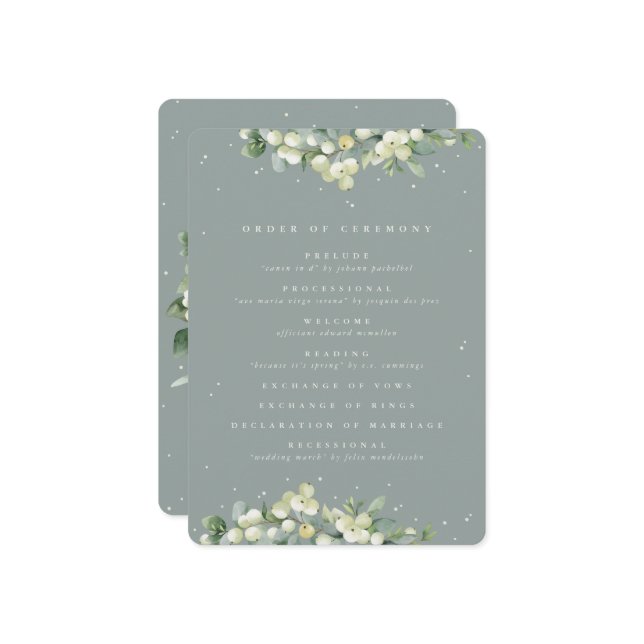 Programa Seafoam Green Snowberry+Eucalyptus Casamento no in (Frente/Verso In Situ)