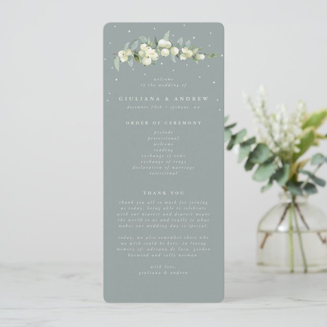 Programa Seafoam Green Snowberry+Eucalyptus Stem Weding (Em pé/Frente)