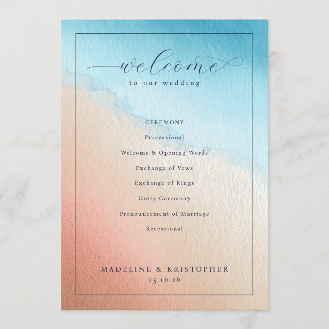 Programa Serena Cerimônia de Casamento com Aquarela (Frente)