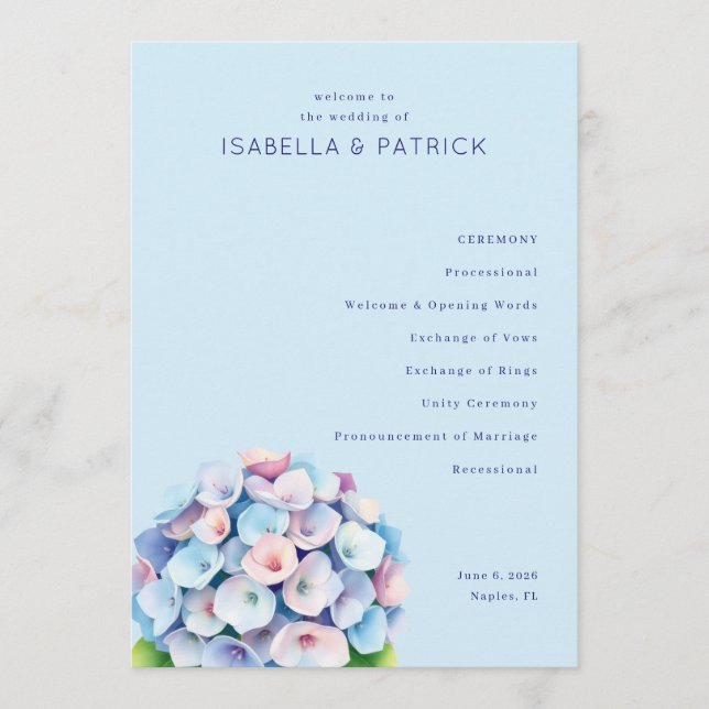 Programa Serene Blue Floral Wedding Ceremony (Frente)