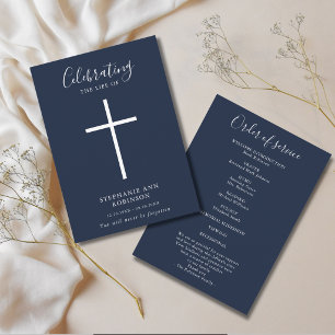 Programa Serviço de Funeral Cruz Simples Azul e Branco