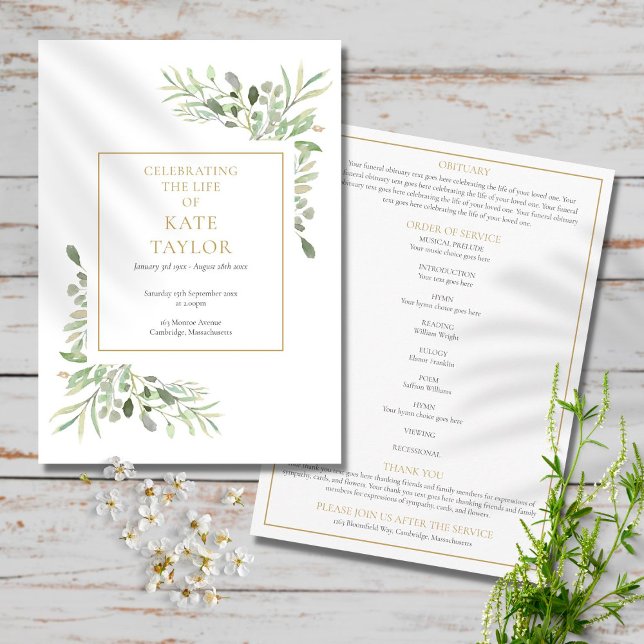 Programa Serviço de Funeral Folhagem Verde Memorial (Criador carregado)