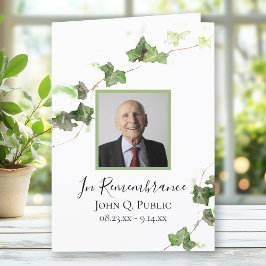 Programa Serviço Funeral Ivy Vine em Inglês Verde Dobrado