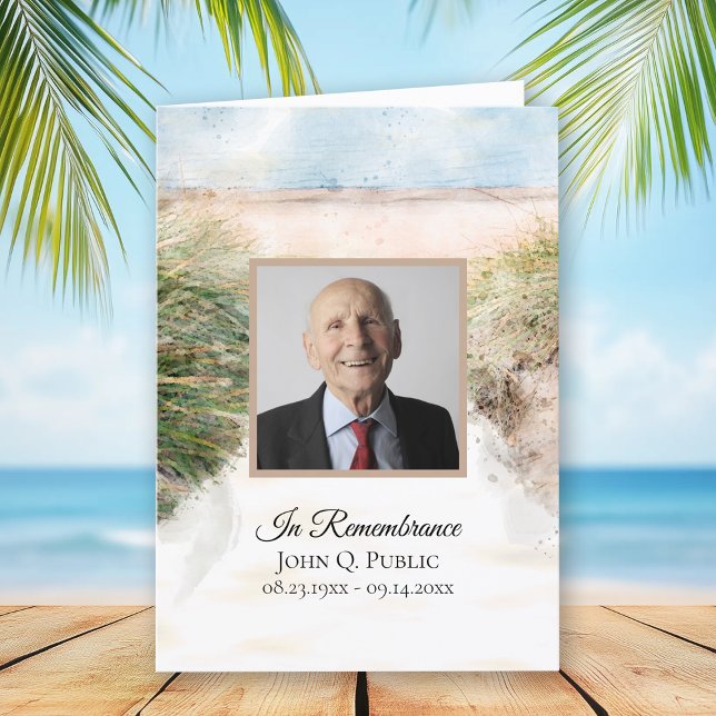 Programa Serviço Funeral Natural Beach Watercolor Dobrado (Criador carregado)