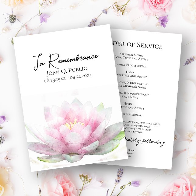 Programa Serviço Memorial de Funeral Lírio de Água Rosa (Criador carregado)