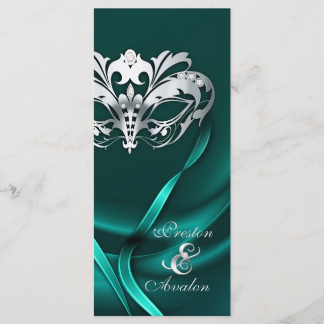 Programa Silver Mascarada Teal Jeweled Casamento (Frente)