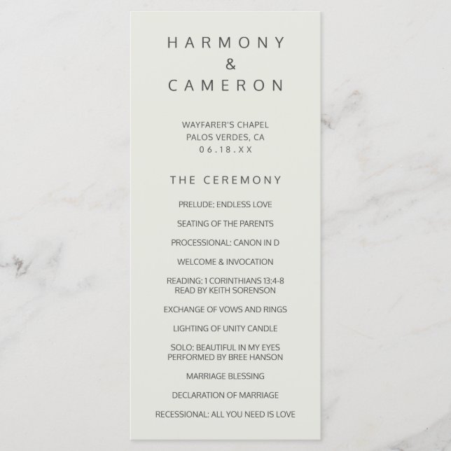 Programa Simples Casamento Bege Claro (Frente)
