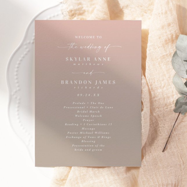 Programa Simples Cerimônia de Casamento Ombre Blush Rosa e  (Criador carregado)