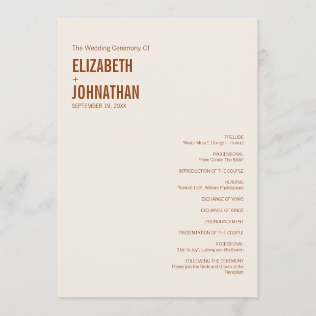 Programa Simples de Casamento de Boho Terracotta (Frente)