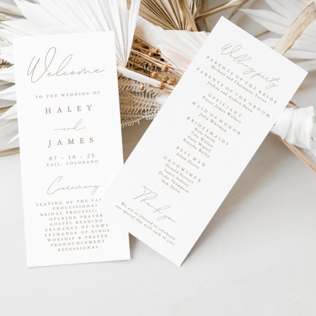 Programa Simples de Casamento de Brancos e Taupe E (Simple Elegant White & Taupe Wedding Program)