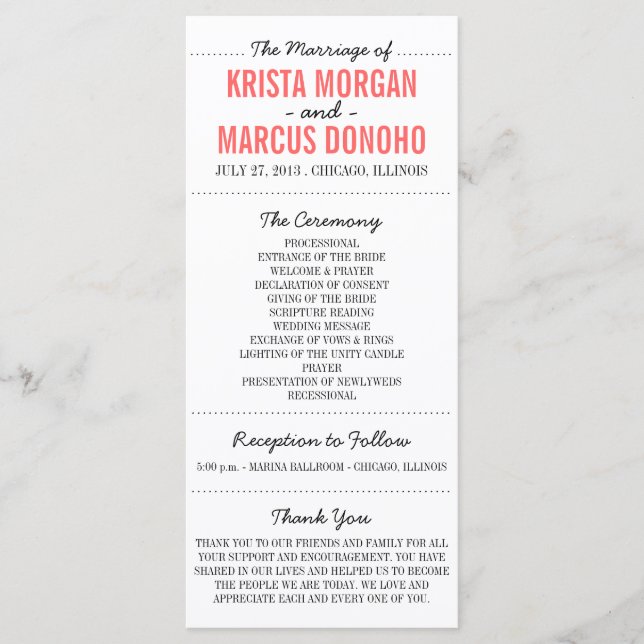 Programa Simples de Casamento de Silhuettes (Frente)