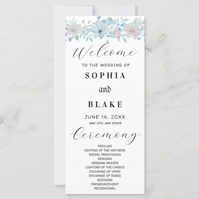 Programa Simples de Casamento Floral Amarelo e Ver (Frente)