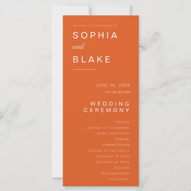 Programa Simples Minimalista de Casamento Laranja  (Frente)