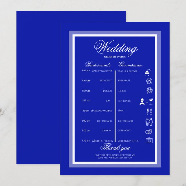 Programa Simples minimalista moderno azul e branco casament (Frente/Verso)