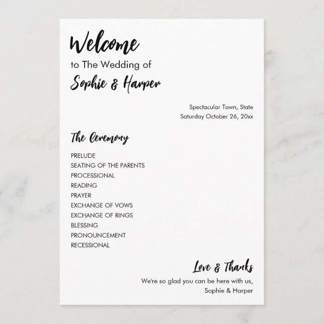 Programa Simples versátil, preto e branco casual moderno (Frente)