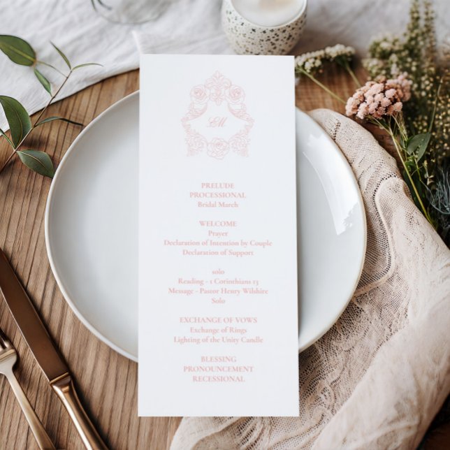 Programa Sofisticado Casamento Rosa Bege de Script Clássico (Criador carregado)