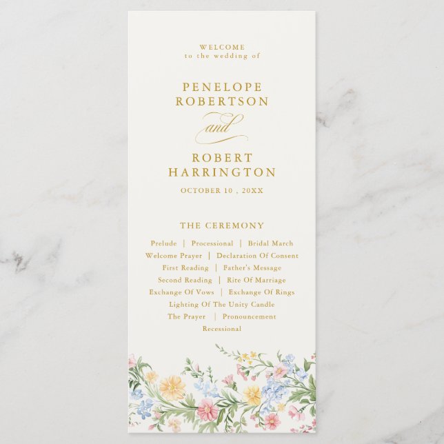 Programa Soft Pastel Ornate Spring Gold Floral Wedding (Frente)