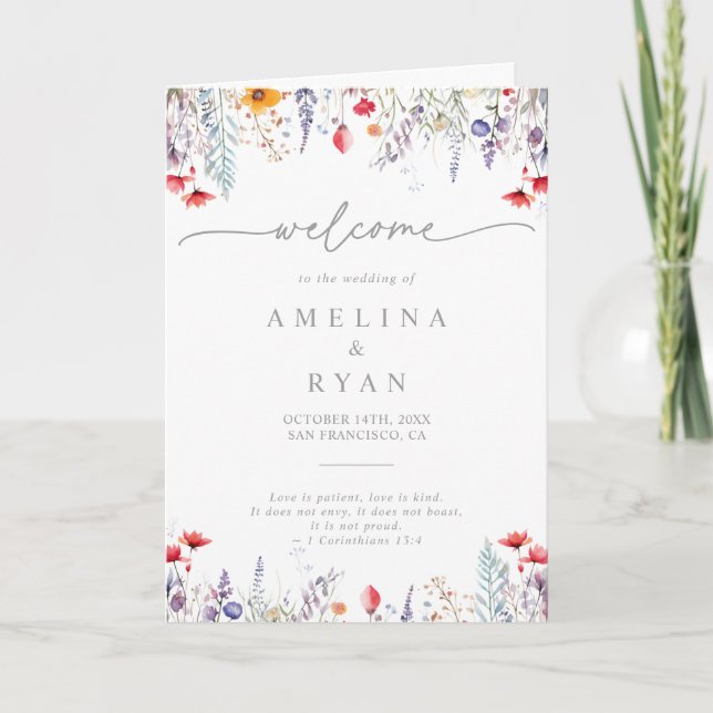 Programa Spring Colorful Wildflower Minimal Folded Wedding (Frente)