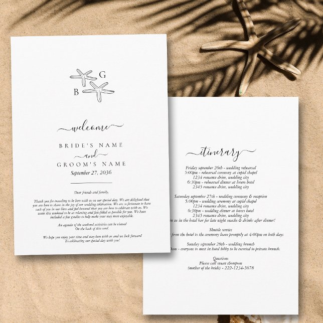 Programa Starfish Beach Monograma Wedding Itinerary (Starfish Beach Monogram Wedding Itinerary Program)