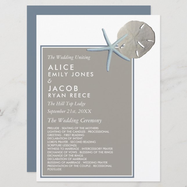 Programa Starfish e Sand Dollar - Casamento de Praia (Frente/Verso)