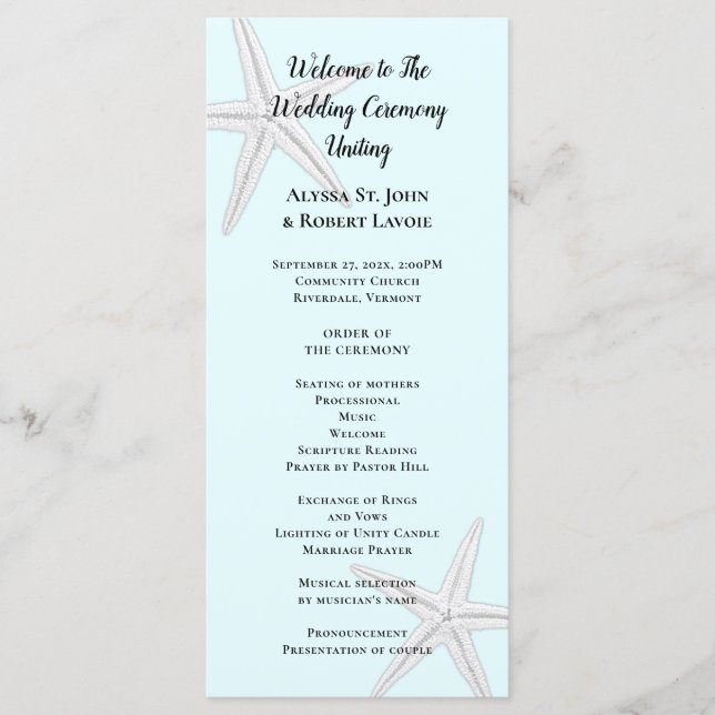 Programa Starfish Pale Blue Tall Beach Cerimônia (Frente)