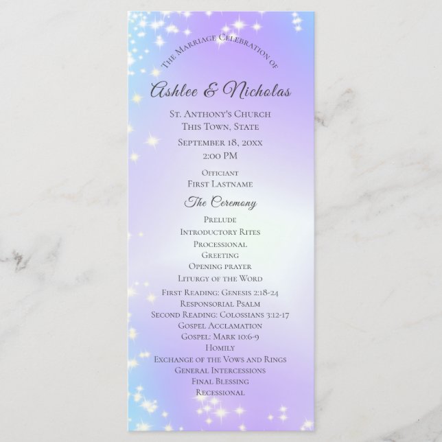 Programa Starry Purple e Blue Sparkle Weding Program (Frente)