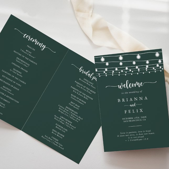 Programa String Lights Green Wedding Program (Criador carregado)