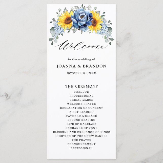 Programa Sunflower Dusty Blue Slate Peony Casamento Floral (Frente)