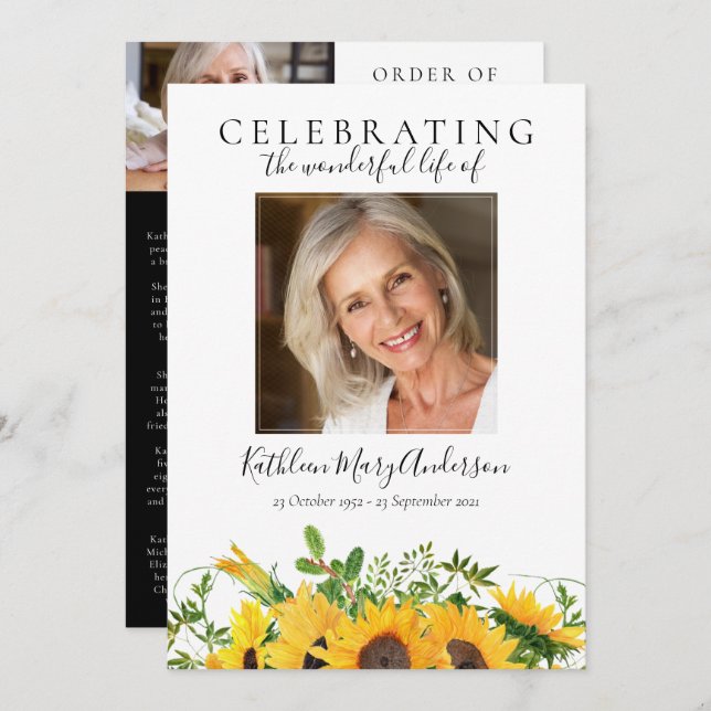 Programa Sunflower Floral Photo Funeral (Frente/Verso)
