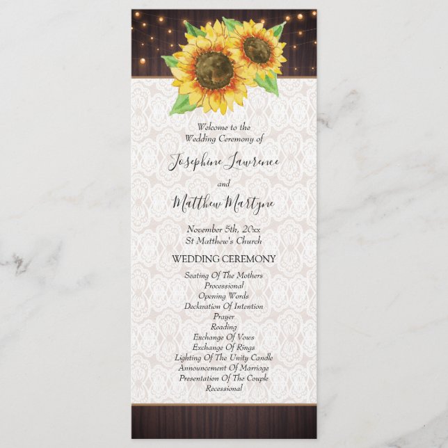Programa Sunflower String Luzes Lace Rustic Weding (Frente)