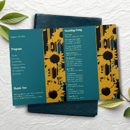 Programa Sunflower Teal Blue Gold Modern Folded Wedding 
