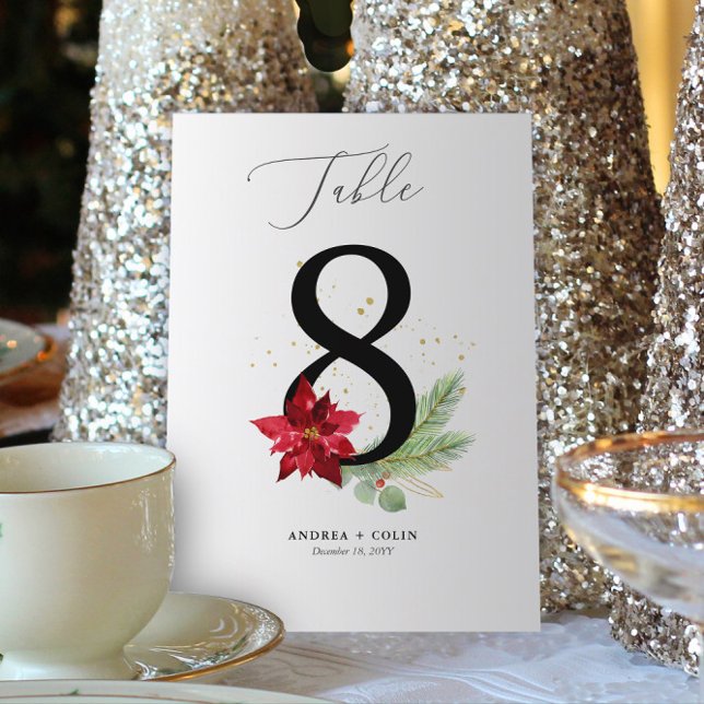 Programa Tabela Número 8: Dourada Watercolor & Holiday Bota (Botanical Christmas Wedding / Event Table Number | No. 8 (For all numbers, see Collection below))