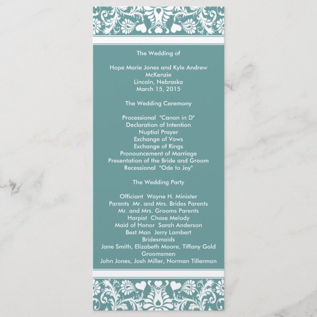 Programa Teal Aqua Blue Damask Swirls (Frente)