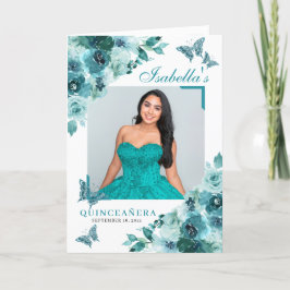 Programa Teal Floral Quinceanera Tiara Borboletas