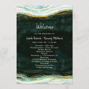 Programa Teal Green e Dourada Cerimônia de Casamento do Aga