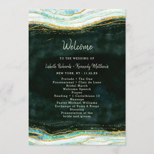 Programa Teal Green e Dourada Cerimônia de Casamento do Aga (Frente)