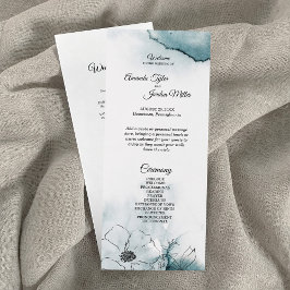 Programa Teal Watercolor Sketch Weding Program