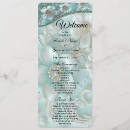 Programa Teal White Floral Wedding Program