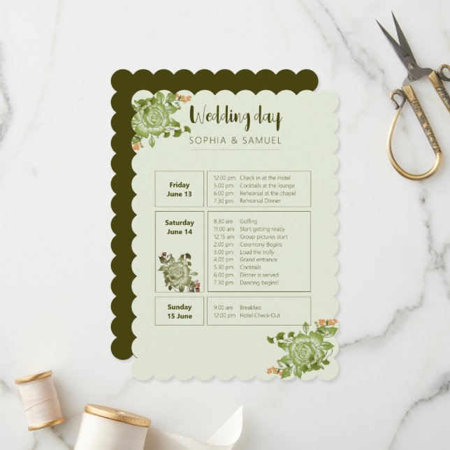 Programa Tema de Casamento Floral Rosa Verde (Frente/Verso In Situ)