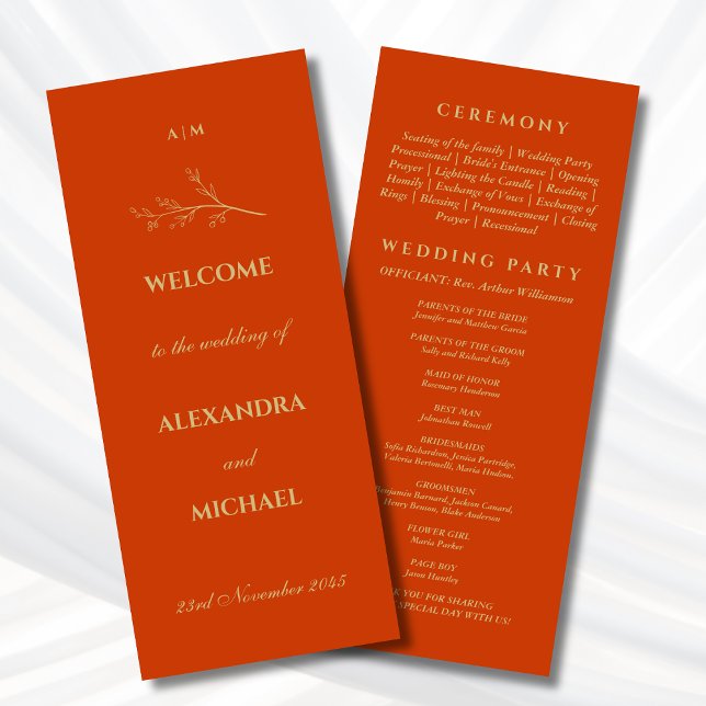 Programa Terracota Monograma Botânico Casamento Minimalista (Criador carregado)