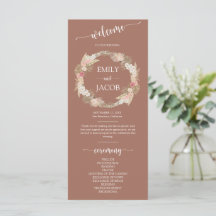 Terracotta Boho Floral Wreath Wedding Flat Program