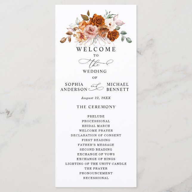 Programa Terracotta Burnt Orange Floral Wedding (Frente)